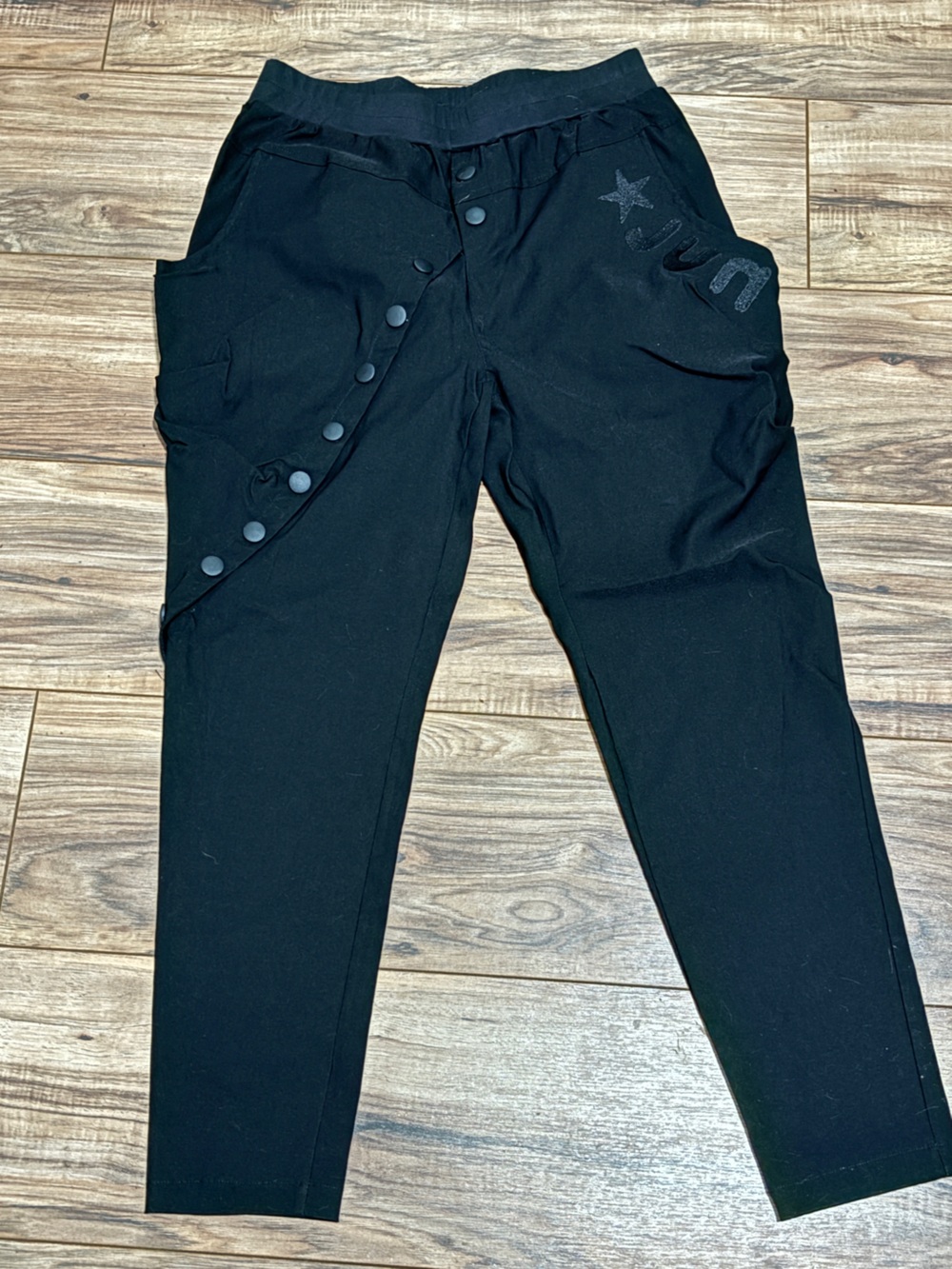 Avant Garde Black Asymmetric Button Drop Crotch Harem Pants Star Graphic.